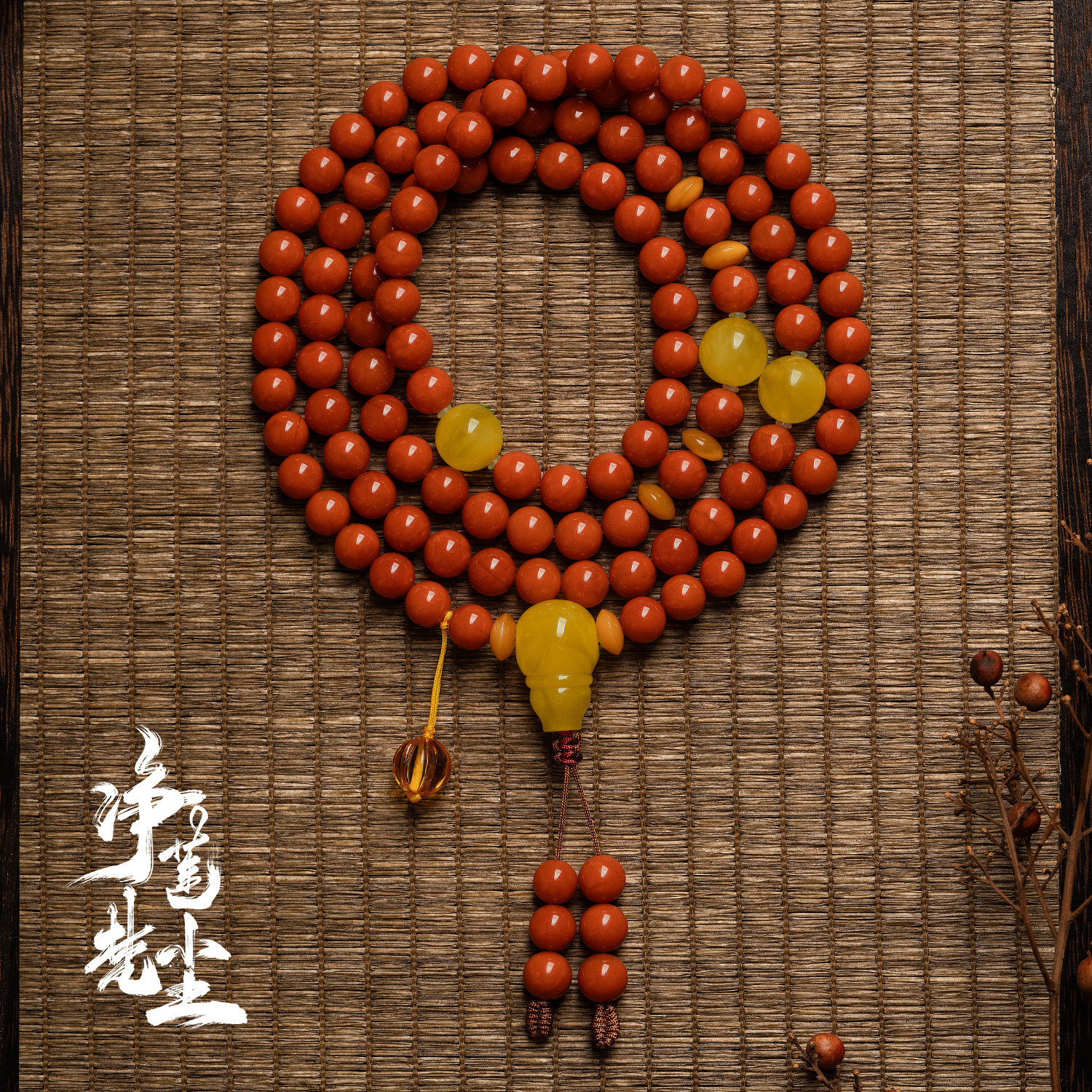 净莲梵尘 高品质9mm柿子红川料南红108颗念珠 蜜蜡佛珠顺丰包邮SF