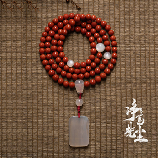 净莲梵尘 高品质10.5mm川料柿子红南红108颗念珠 白月光石念珠 SF