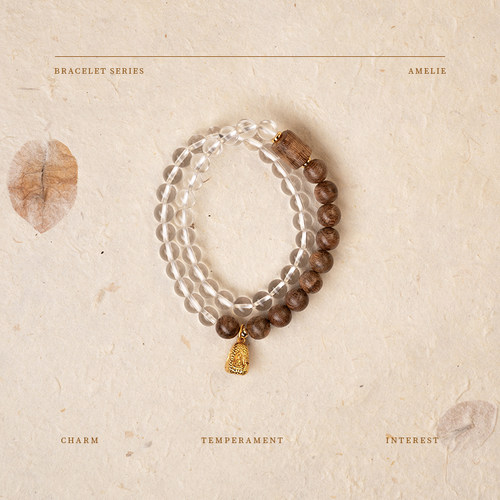 白水晶海南沉香圆桶珠双圈手链