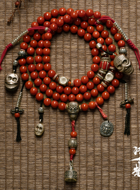 净莲梵尘 10mm高品质柿子红川料南红108颗念珠 尸陀林主佛珠 SF