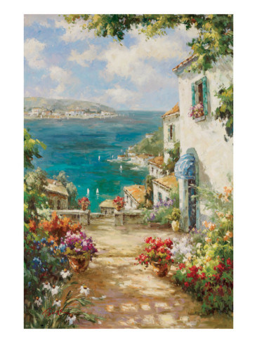 地中海风格挂画风景装饰画玄关油画欣美油画手绘无框田园