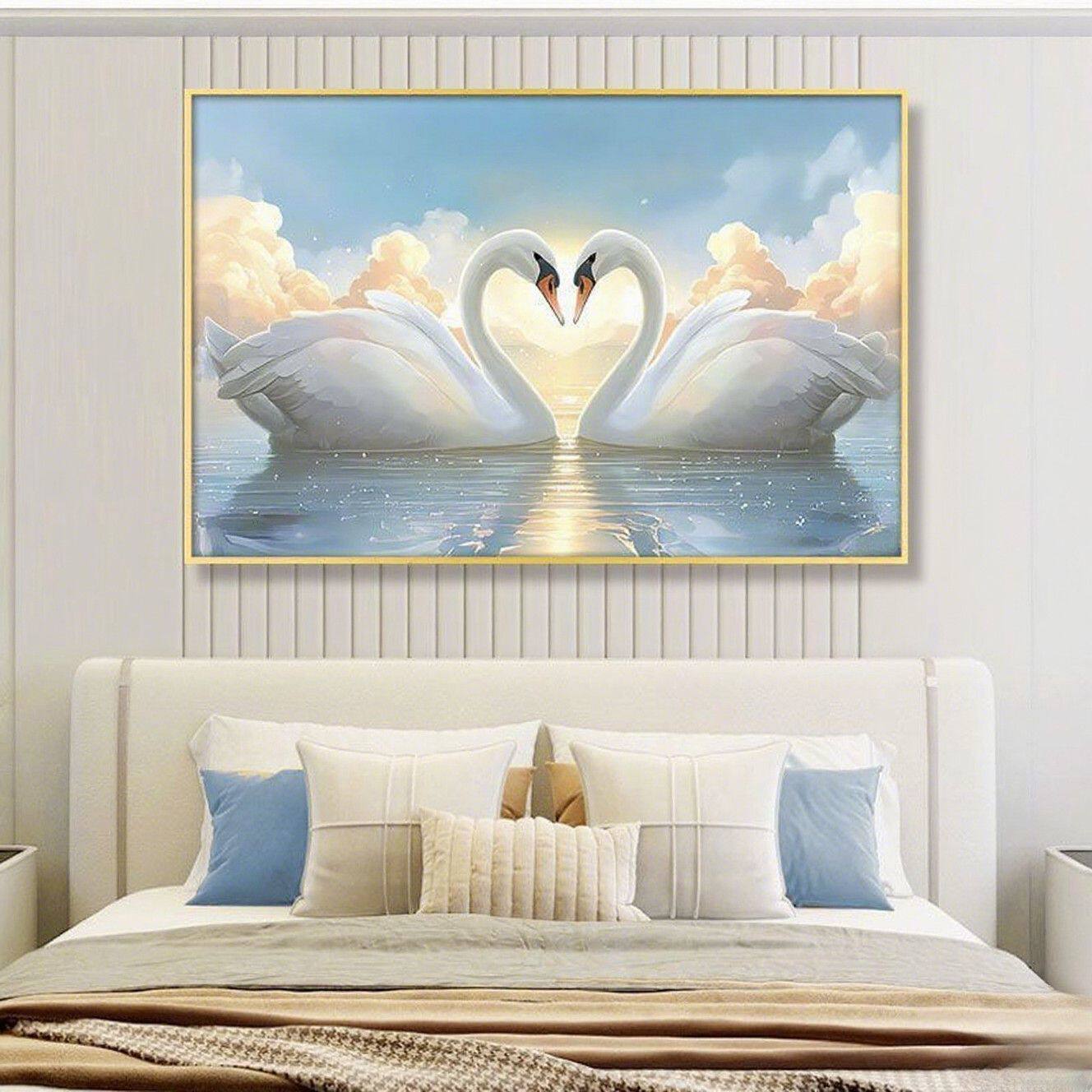 带框钻石画满钻方钻手工贴钻绣婚房客厅卧室新款两只天鹅心心相印