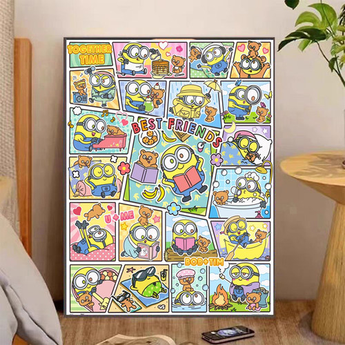 带框钻石画满钻方钻2024新款卧室高难度手工贴钻绣卡通动漫小黄人