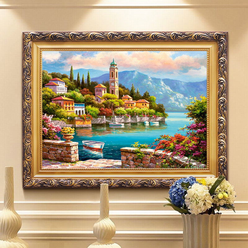 带框钻石画满钻方钻港湾钟楼