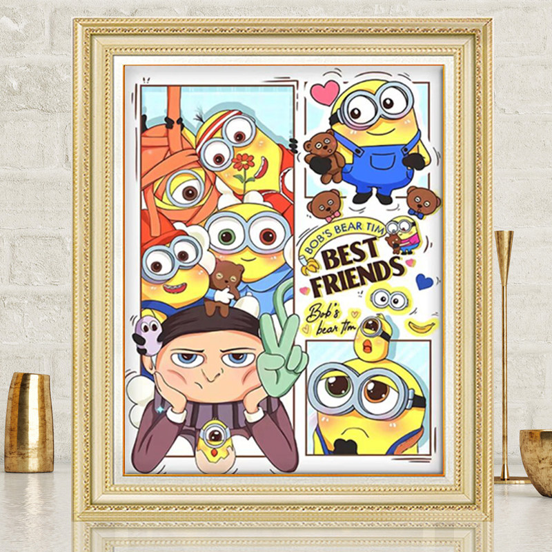 钻石画满钻方钻精准印花棉线十字绣新款客厅卧室卡通大眼萌小黄人