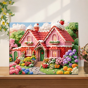 带框钻石画满钻方钻手工贴钻绣卧室客厅餐厅风景乡村红顶小屋新款