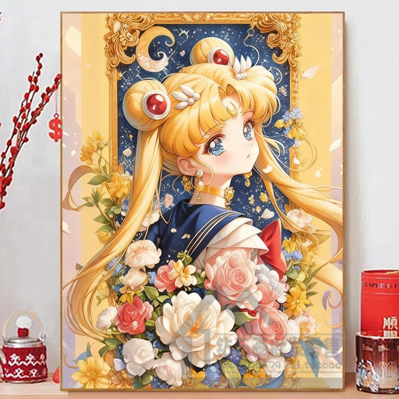 带框钻石画满钻魔方钻手工贴钻绣卧室2025新款卡通动漫美少女战士