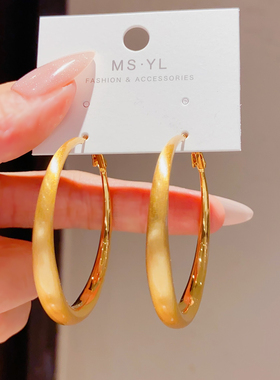 欧美大牌设计师款简约夸张显脸瘦圈圈耳环金属拉丝大耳圈耳钉耳饰