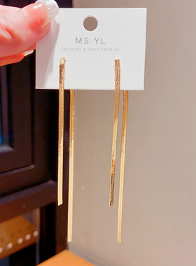 欧美大牌简约时尚长款流苏耳环圆脸适合的耳钉显瘦耳饰精致复古风