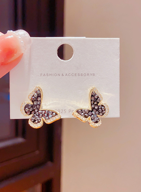 精致小众蝴蝶s925银针耳钉女轻奢法式高级感2024新款爆款耳饰耳环