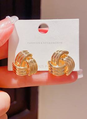 欧美夸张几何交错螺旋缠绕耳环女轻奢冷淡风精致个性925银针耳钉