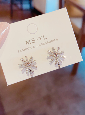 无耳洞闪钻雪花流苏耳夹高级感长款显脸小气质耳环2026新款潮耳饰