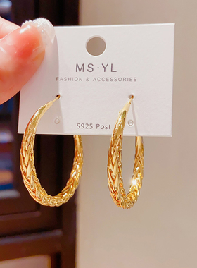 欧美大气圈圈耳环2024年新款潮秋冬时尚百搭显脸瘦纯银针耳钉耳圈