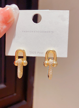 欧美风金银色耳环女气质复古小众设计感高级轻奢独特环环相扣耳饰