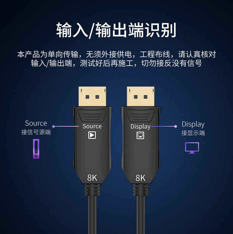 超清视频DP高清线8k光纤传输