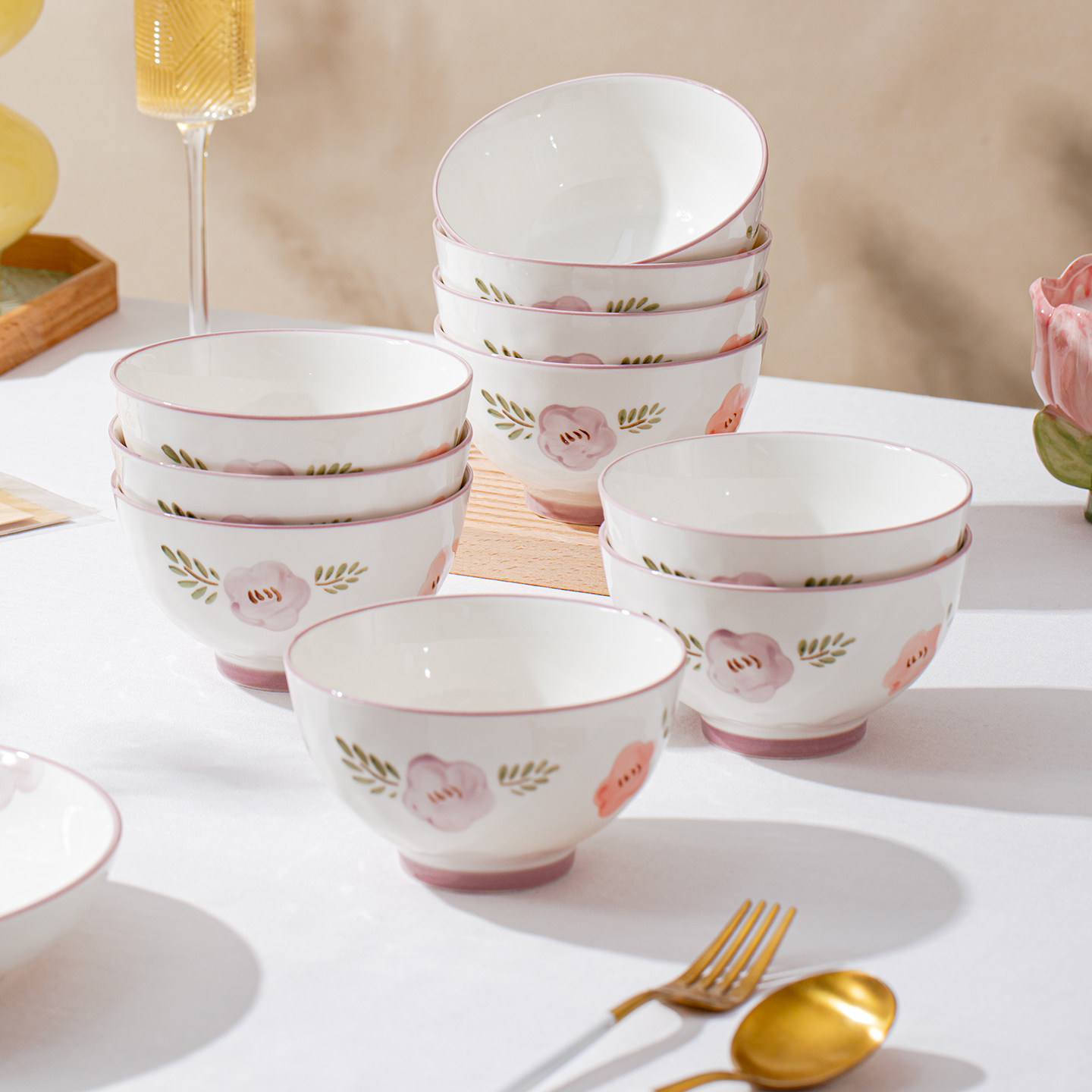 紫熏花高颜值家用陶瓷饭碗