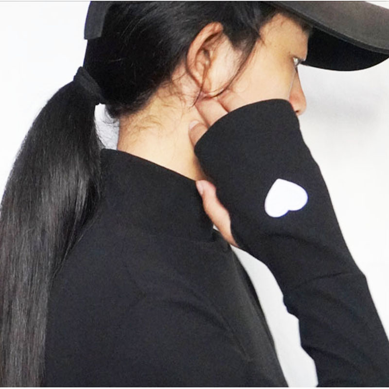 大码秋衣女防冻手指洞上衣加绒加厚套指打底衫胖MM指套手套袖小衫