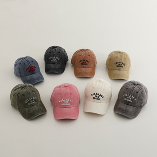 Colo1979美式复古棒球帽儿童做旧男童鸭舌帽春秋帅气风女童鸭舌帽