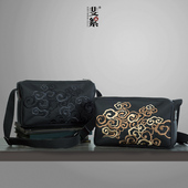 斐絮刺绣包2024新款 云纹祥云刺绣多功能机车包水松牛津布男士 小包