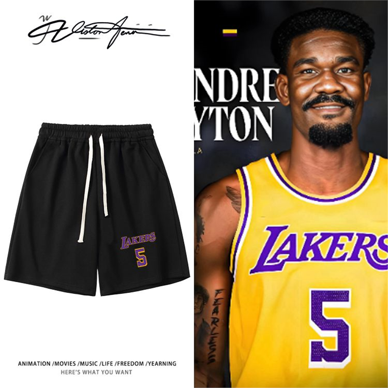 湖人艾顿篮球联赛同款球衣队标印花短裤夏季宽松休闲百搭印