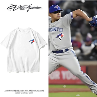 美国棒球联赛多伦多蓝鸟队标印花应援短袖T恤男女夏季运动潮流