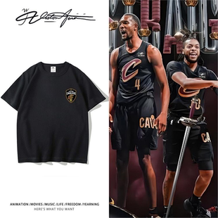 美国篮球联赛克利夫兰骑士队标印花粉丝应援纪念短袖T恤男女夏重