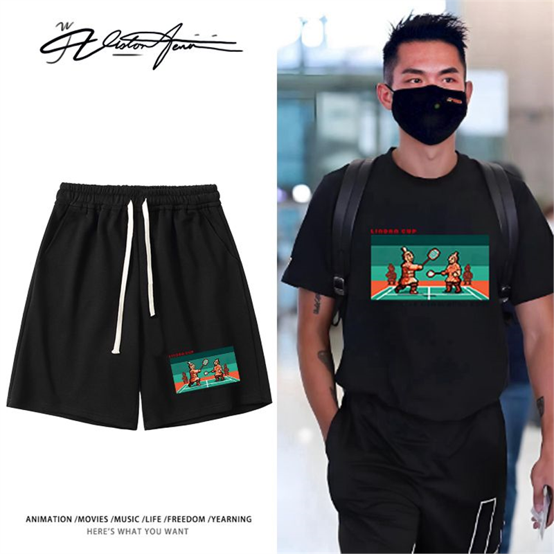 林丹杯羽毛球西安林丹同款印花粉丝应援短裤夏季宽松休闲百搭