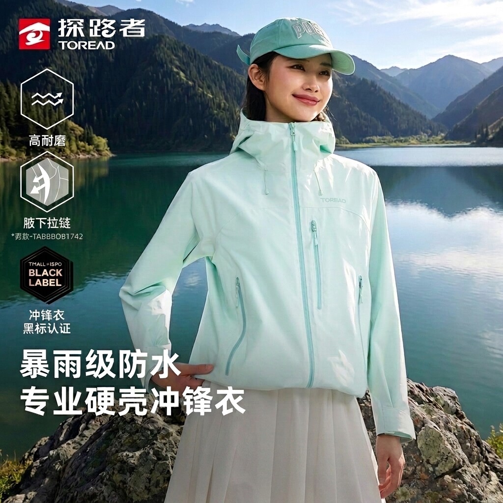 探路者硬壳冲锋衣女暴雨级防水单冲2L压胶防风户外徒步登山外套