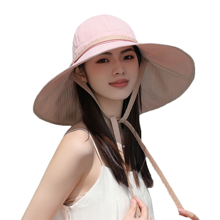 扎高马尾空顶渔夫帽夏季大檐防晒太阳帽女新款户外可折叠遮阳帽子