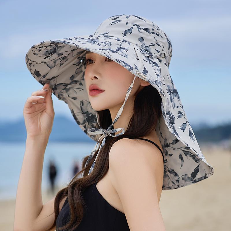利普空顶帽女夏季防晒帽遮阳帽户外太阳帽防紫外线采茶帽子护脖颈