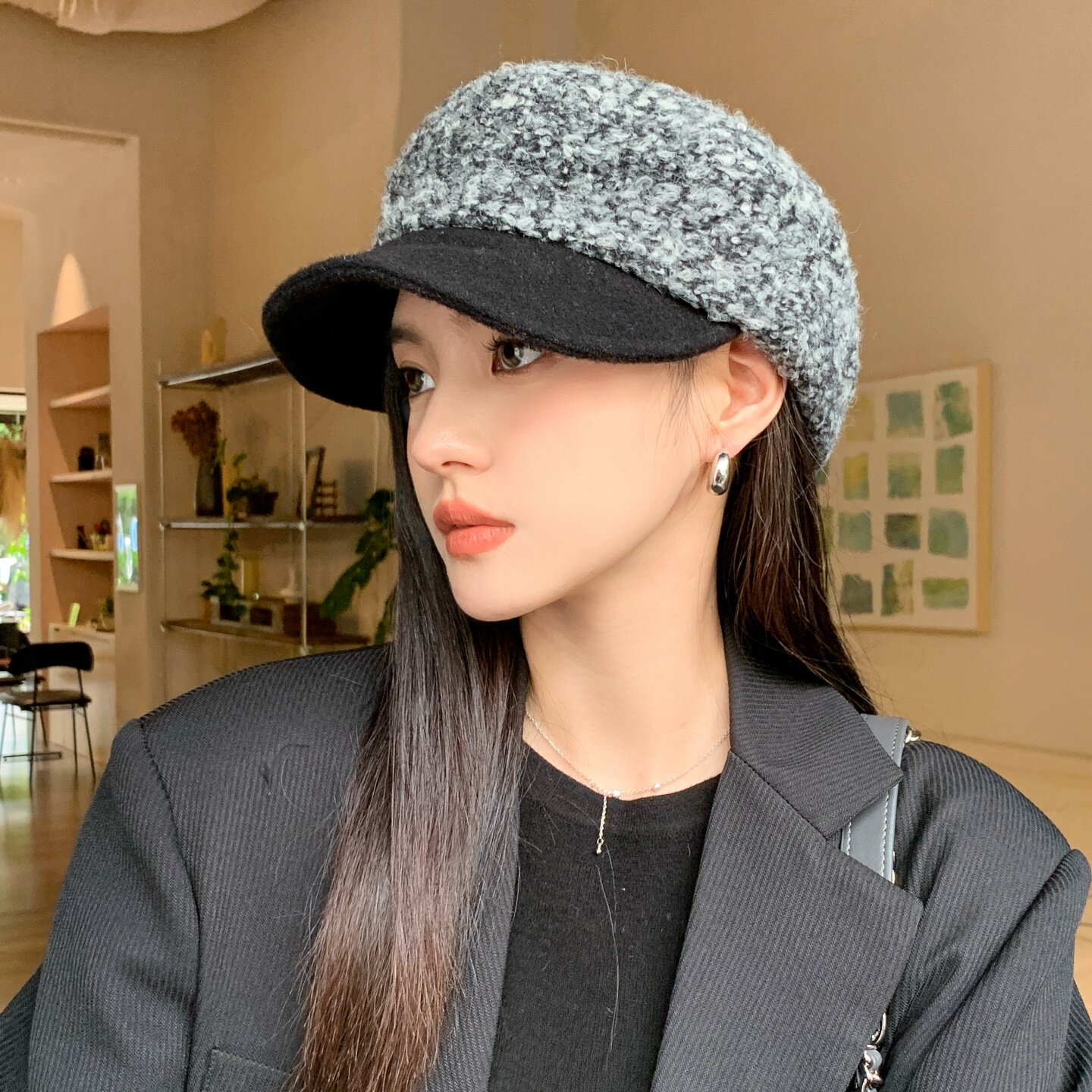 复古拼色贝雷帽女秋冬季保暖显脸小画家帽气质鸭舌帽冬天平顶帽子