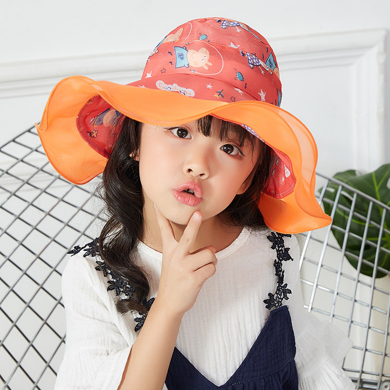 儿童夏天韩版帽子女童甜美小孩空顶帽大沿遮阳帽防晒帽太阳帽布帽