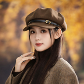 日系八角帽女春秋复古贝雷帽休闲百搭黑色显脸小画家帽鸭舌海军帽
