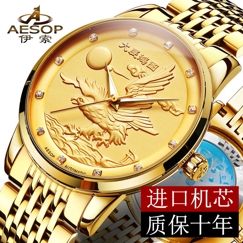 正品伊索镂空夜光手表男士进口机芯防水休闲全自动机械表时尚男表