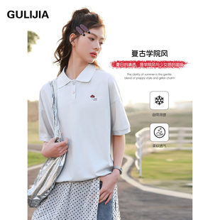 女大童美式学院风POLO衫短袖T恤初高中生女孩上衣青少年纯棉夏装