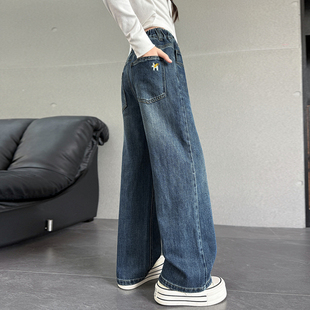 女童加绒牛仔裤秋冬款2025新款大童儿童阔腿裤秋装女孩超好看裤子