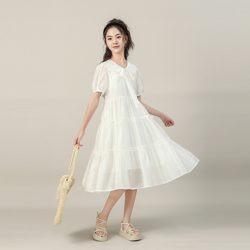 女童白色连衣裙夏装2025新款洋气大童女装夏季儿童短袖公主裙裙子
