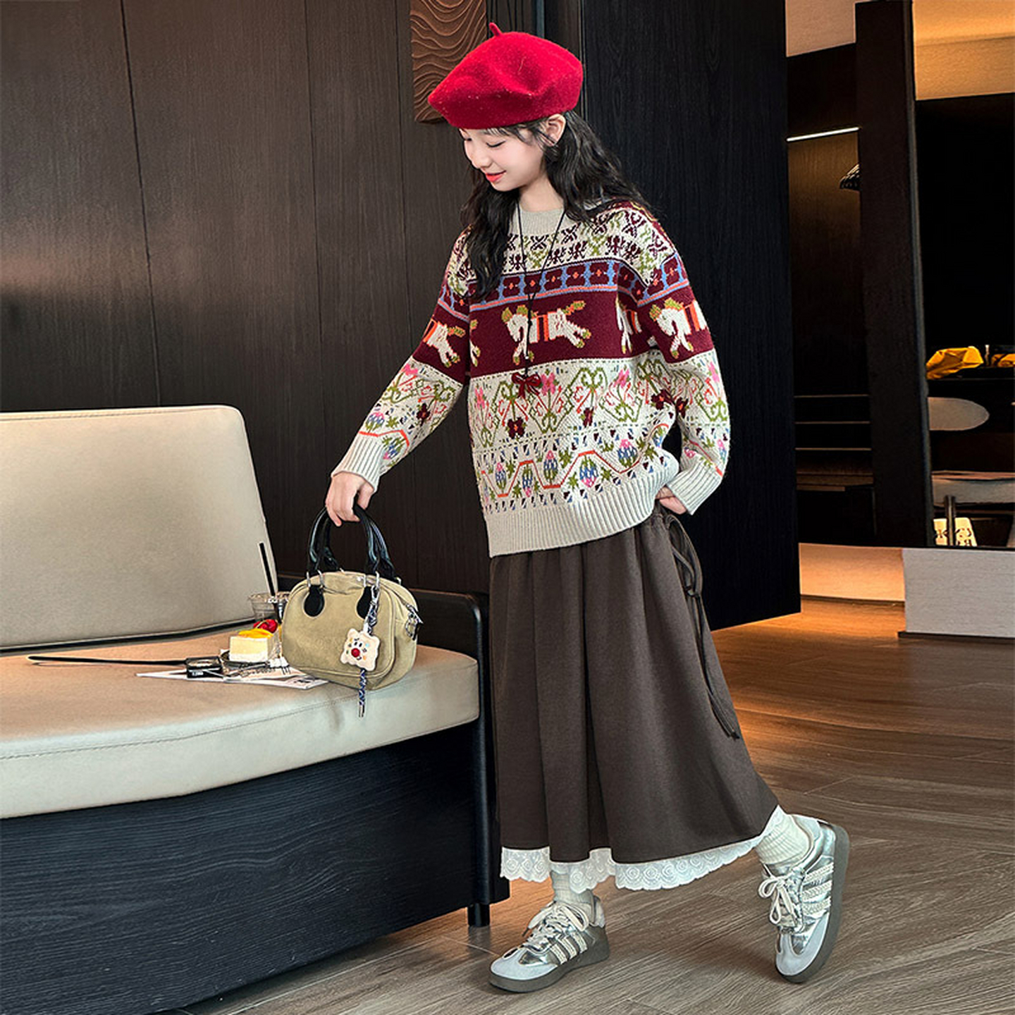 女童套装裙子秋冬款2025新款中大童儿童毛衣半身裙冬装女孩两件套