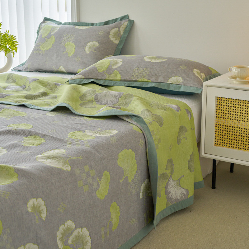 绿色A类母婴全棉双层纱床盖纯棉床单四季通用美式多功能盖毯床品