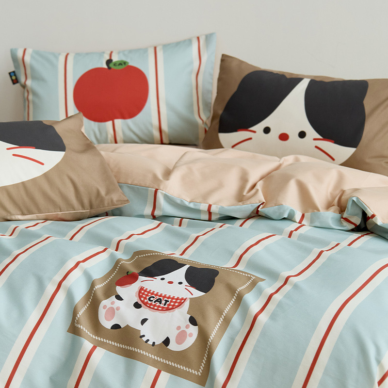 招财猫暴富可爱纯棉四件套全棉被套床笠款床上用品宿舍大学生寝室