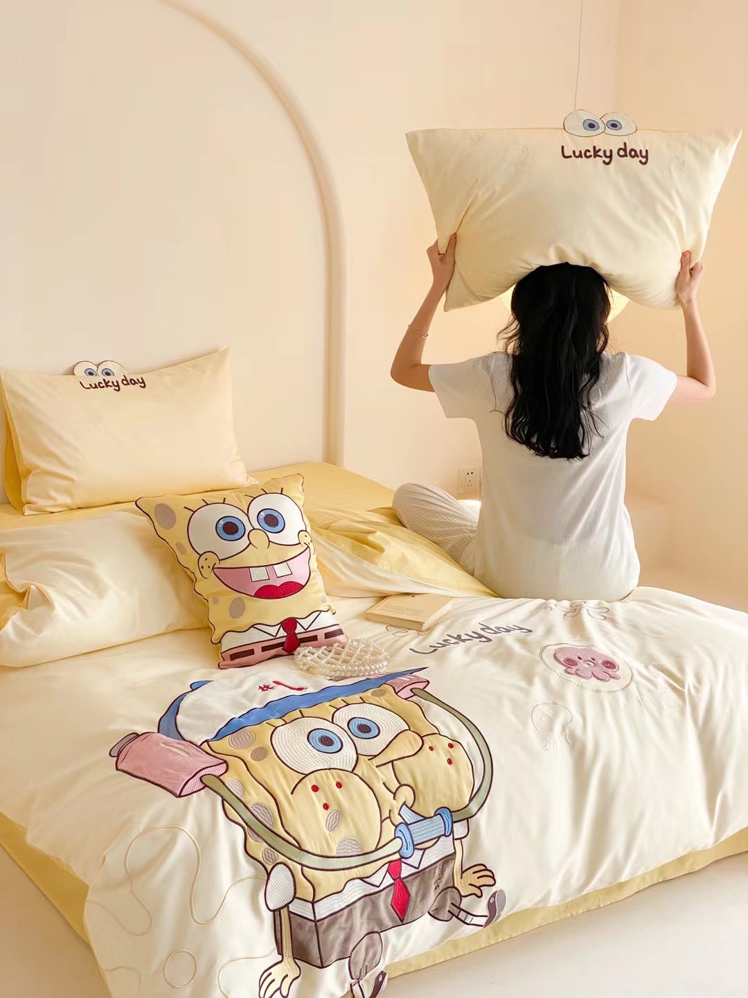 100支四件套长绒棉海绵宝宝可爱