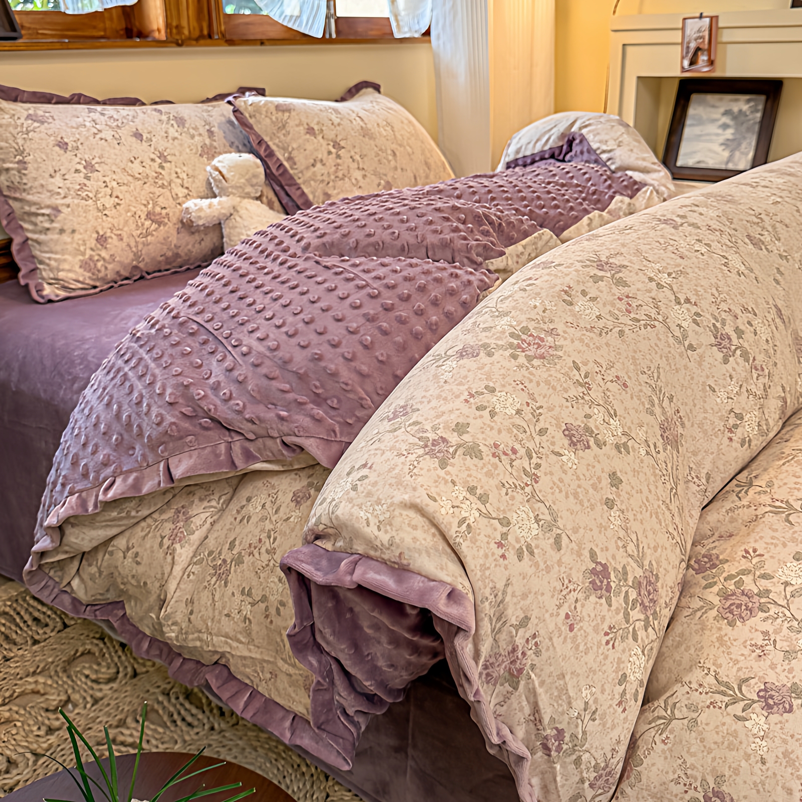 A棉B绒豆豆绒双层纱全棉四件套加厚纯棉床单被套床上用品加大2m