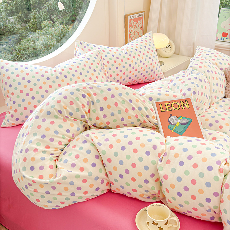 彩色波点全棉纱布四件套纯棉清新床单被套床上用品可爱少女心ins