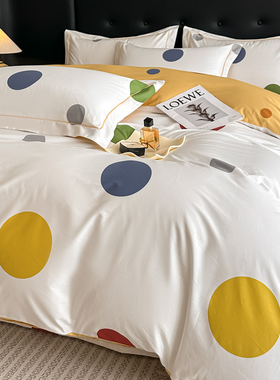 大波点全棉床单四件套纯棉四季通用黄色被套床品小清新加大号北欧