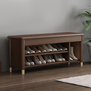 实木入户门口可坐鞋柜换鞋凳一体轻奢高级感中古家用玄关双层鞋架