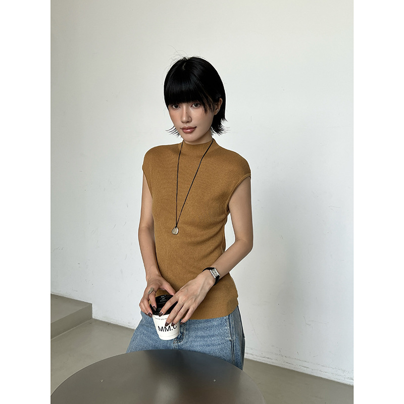 MMC DITION无袖针织衫女秋季新款修身显瘦半高领背心高级感羊毛衫