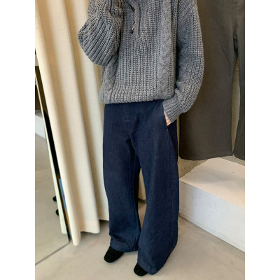 元派bluepops2025冬季新款抓绒加厚弯刀裤百搭显瘦休闲裤女A5807