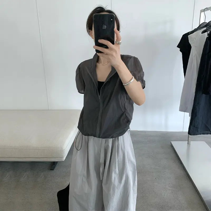 TG 短袖防晒小外套女2025夏季新款休闲拉链抽绳宽松显瘦上衣24884