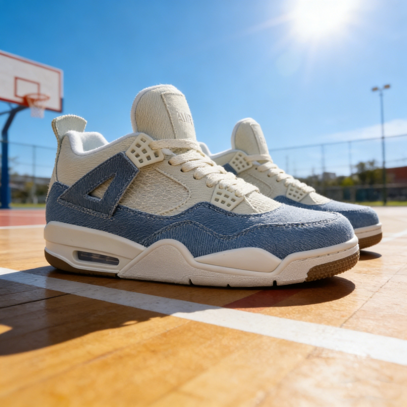 官网莆田男女鞋aj4水洗牛仔蓝学生训练鞋白水泥运动高帮AJ3篮球鞋