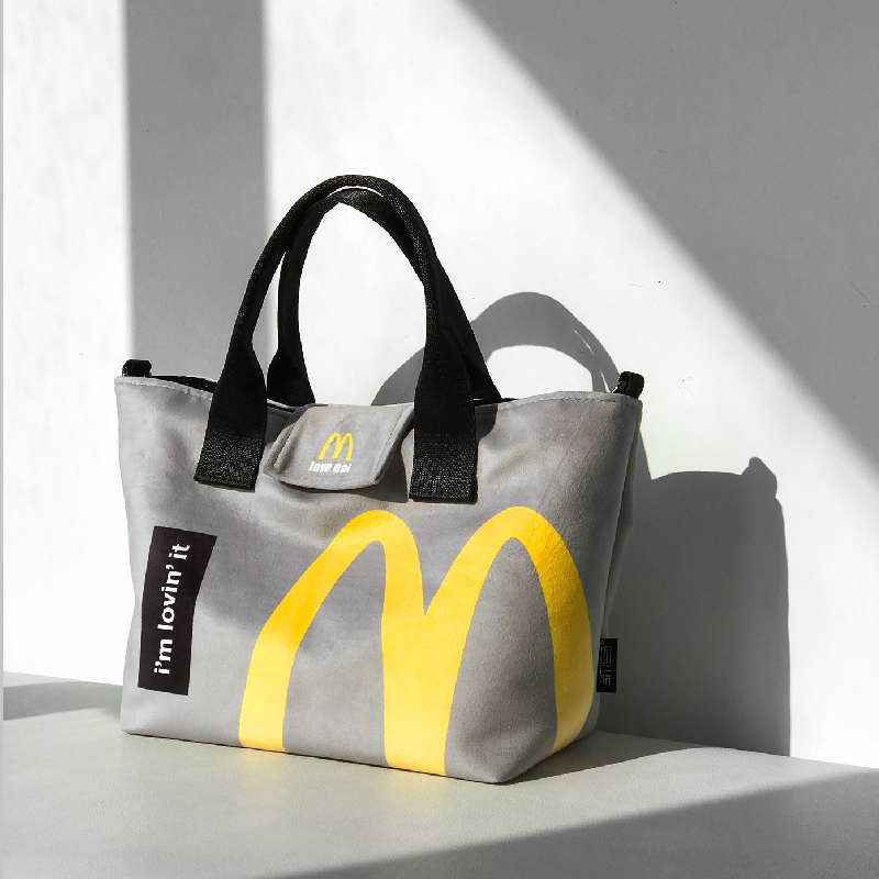 弥与带饭包日式韩版环保新款搭扣布收纳袋午餐便当饭盒袋手提拎包